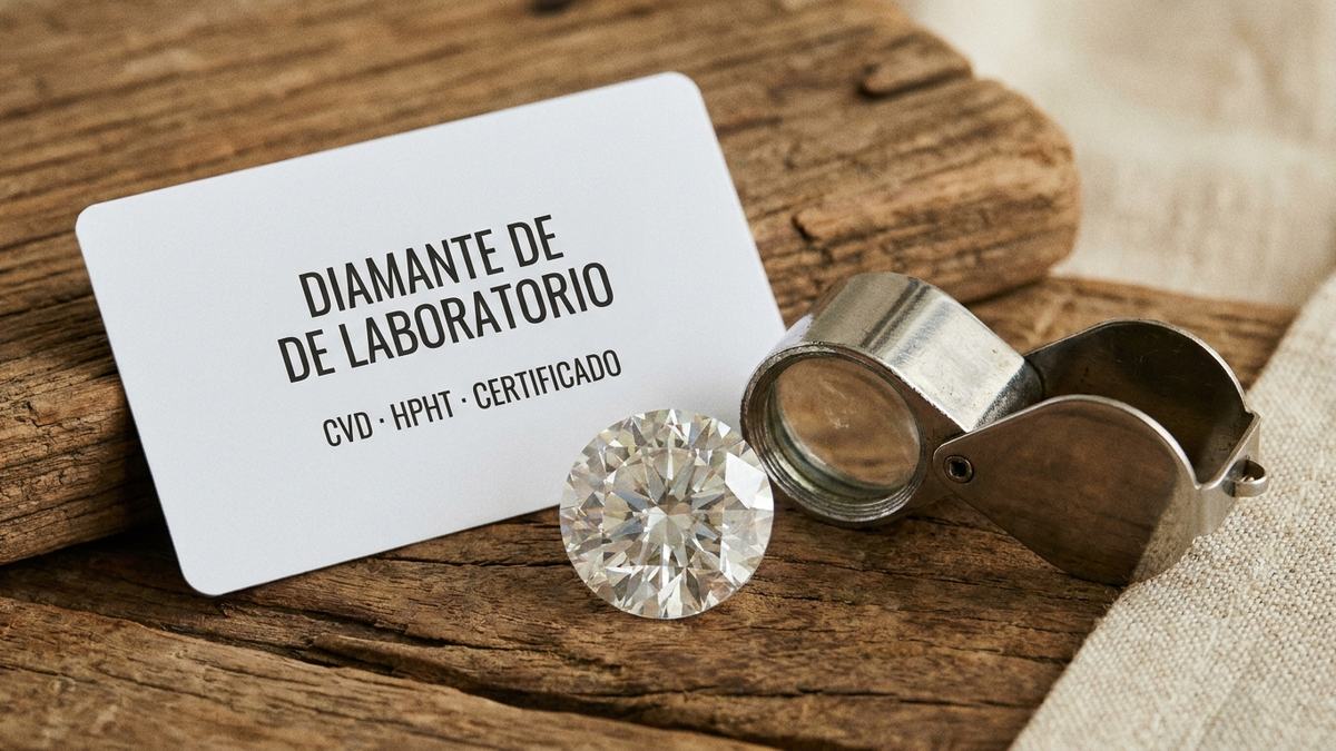 Diamante de laboratorio junto a certificado CVD y HPHT