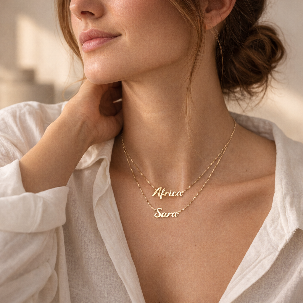 Collar de Oro 9K con Nombre Grabado - joya puesta | Customima