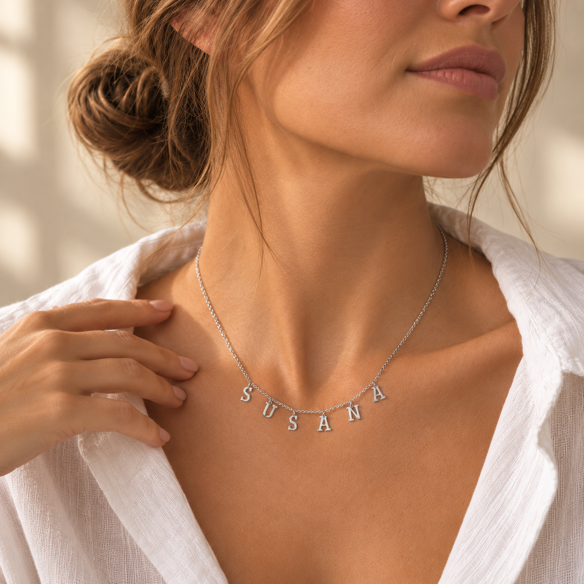 Collar de Plata 925 con Nombre Grabado - joya puesta | Customima