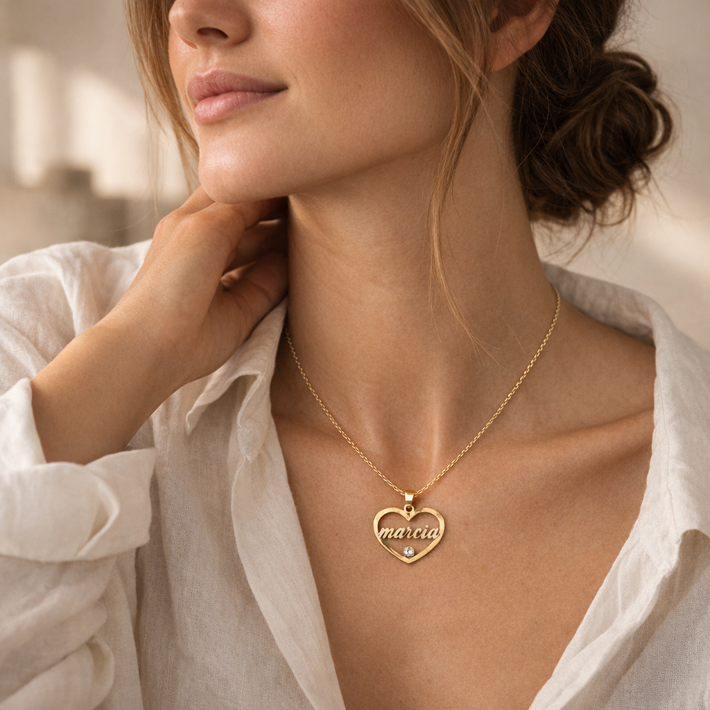 Collar Corazón de Oro 18K y Oro 9K con Nombre Grabado - joya puesta | Customima