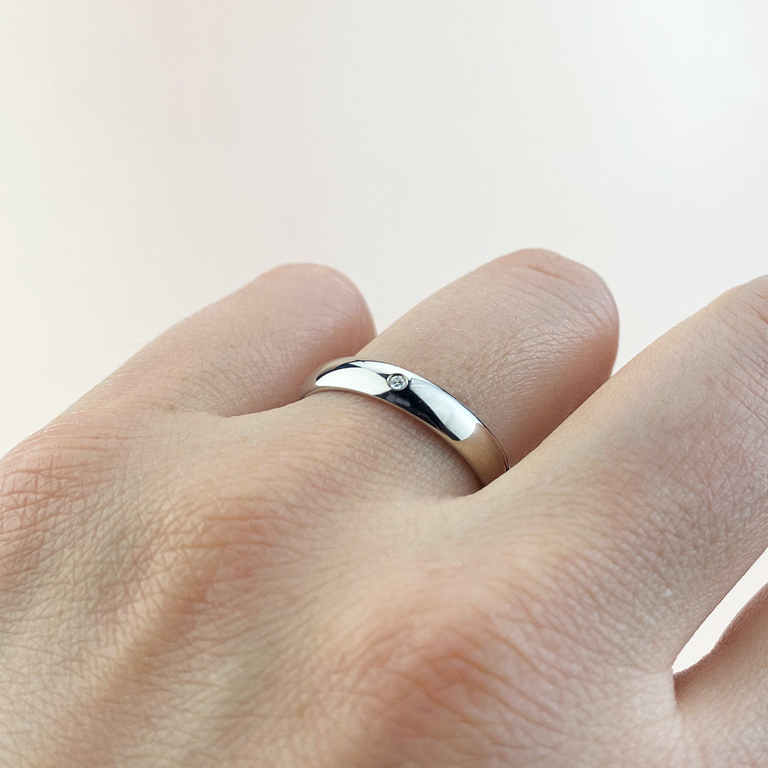 Alianza de Boda Media Caña 4mm Circonita Plata