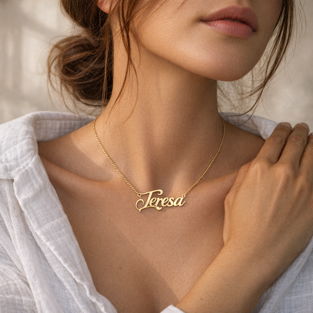 Collar Estilo Carrie de Oro 18K con Nombre Grabado - joya puesta | Customima