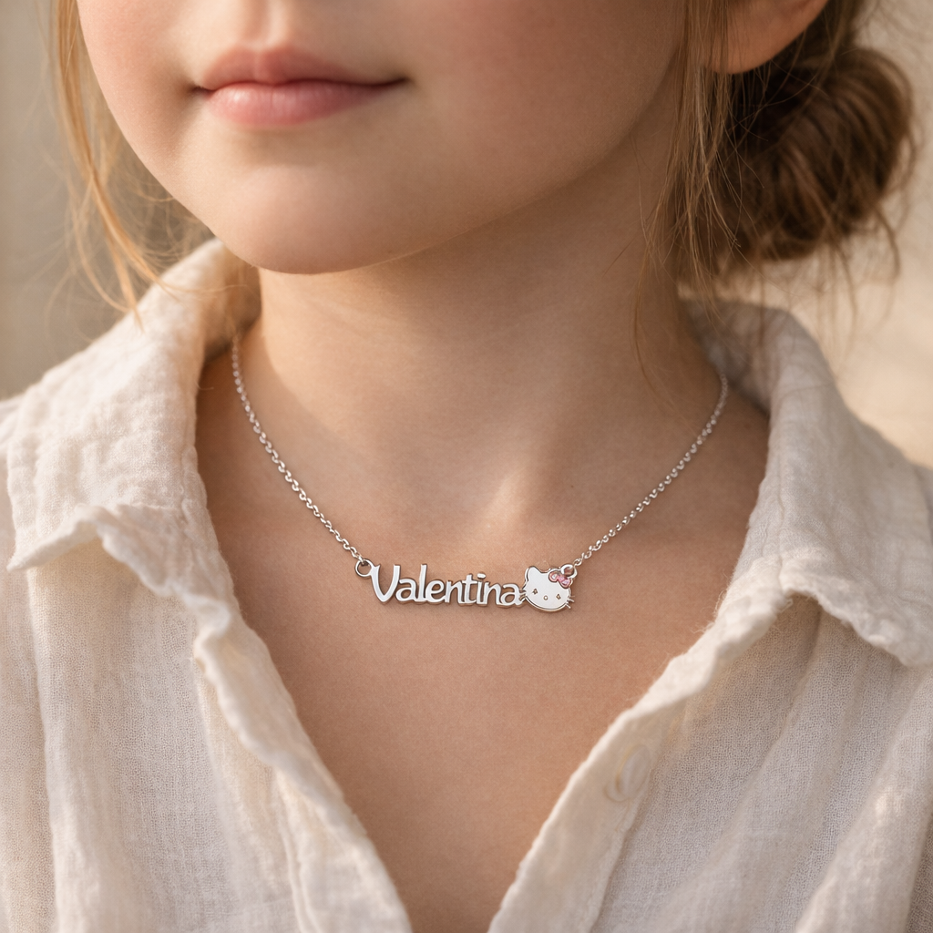 Collar Kids Kitty de Plata 925 con Nombre Grabado - joya puesta | Customima