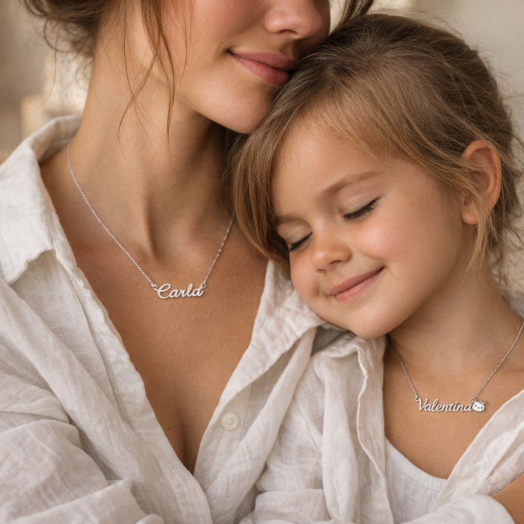Collar Madre Hija de Plata 925 con Nombre Grabado - joya puesta | Customima