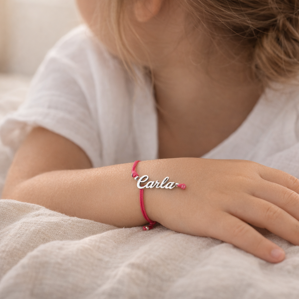 Pulsera Kids Macramé de Plata 925 con Nombre Grabado - joya puesta | Customima