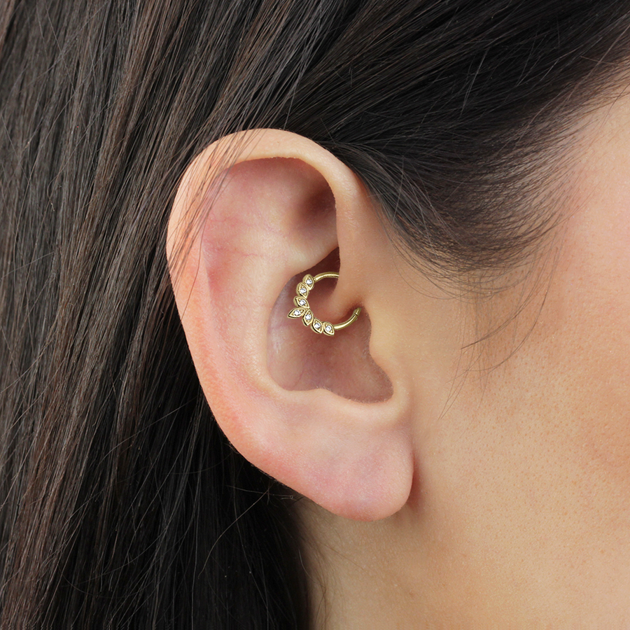 Pendiente piercing Daith Hojas plata