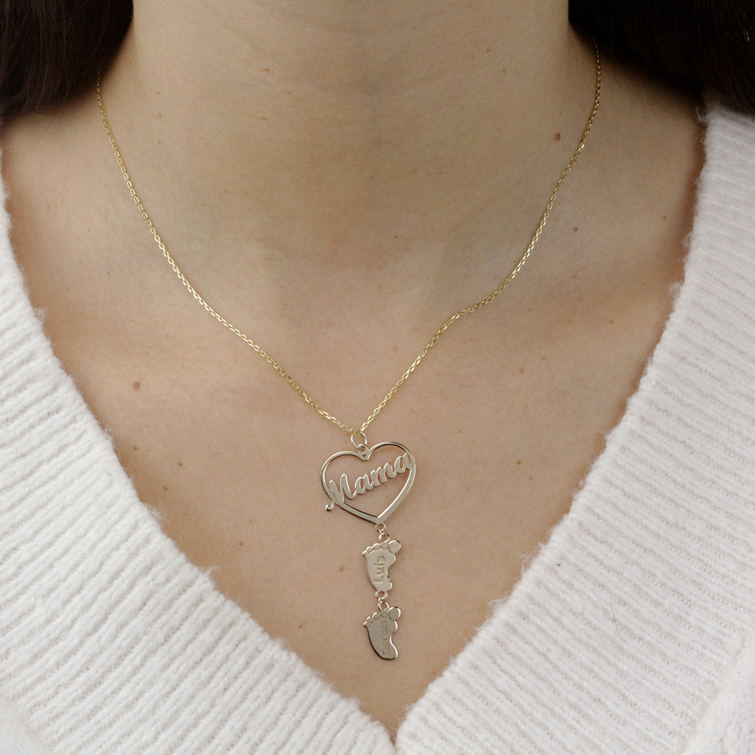 Collar Corazón de Oro 9K con Huellas de Bebé