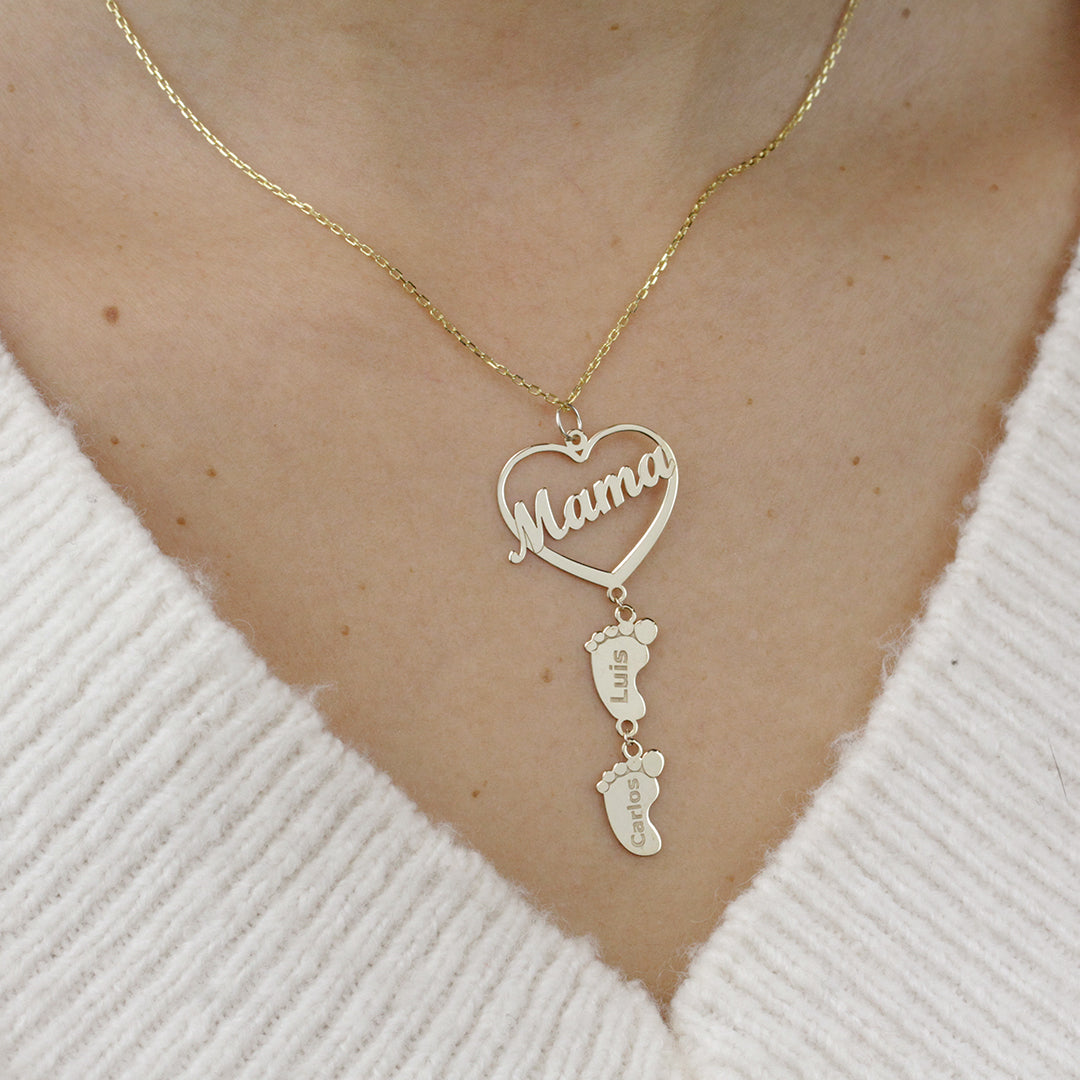Collar Corazón de Oro 9K con Huellas de Bebé