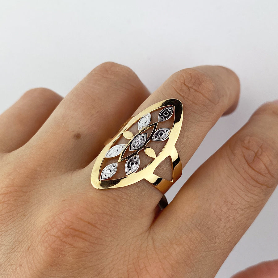 Anillo Lanzadera Leaves Bicolor de Oro