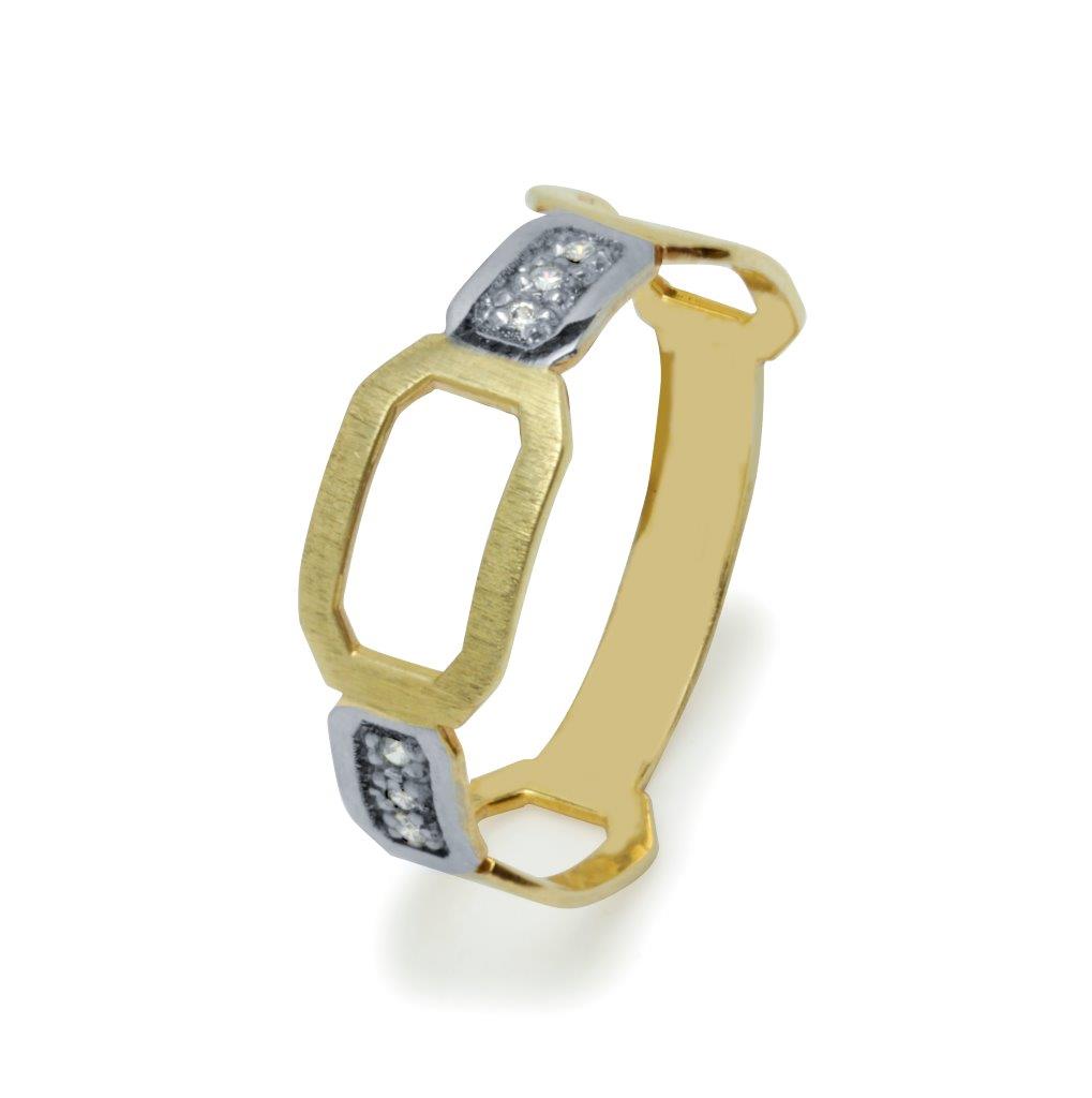 Anillo Rectángulo Circonitas Bicolor