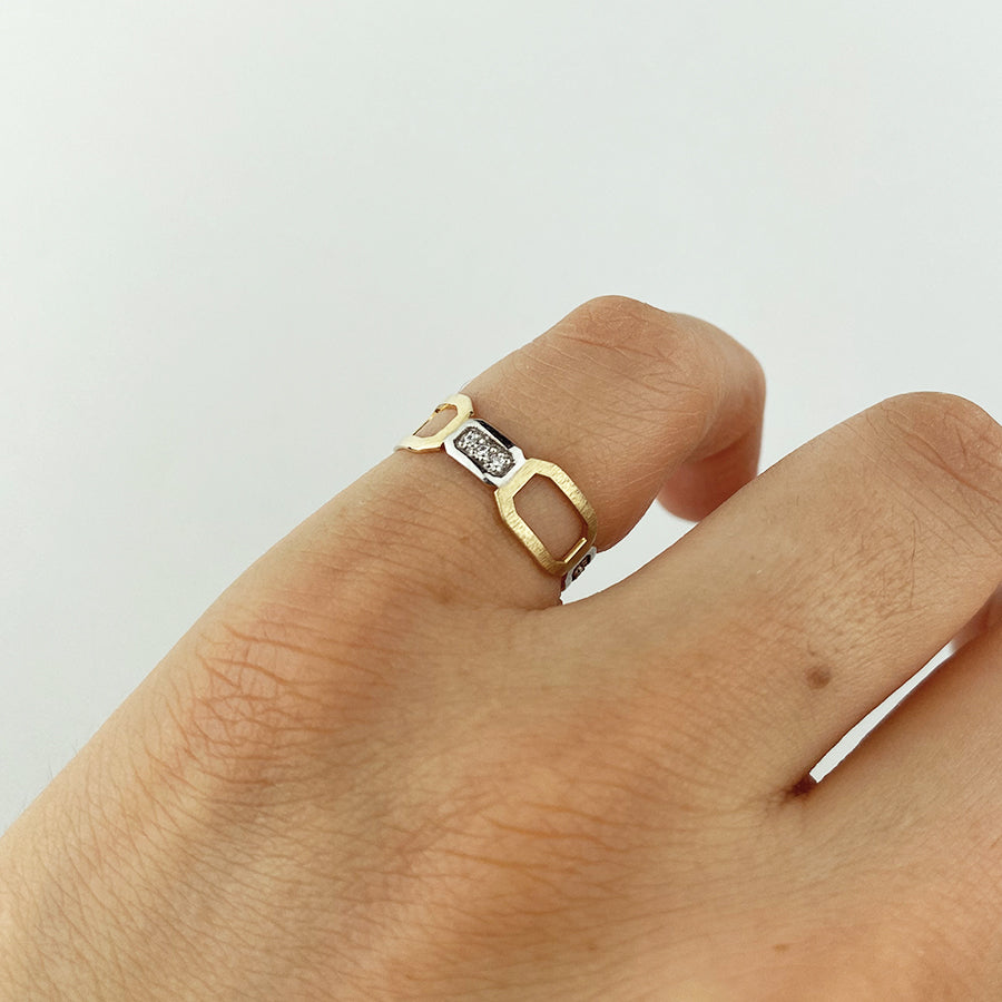 Anillo Rectángulo Circonitas Bicolor