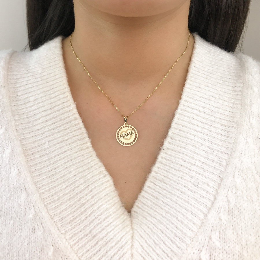 Collar medallón con corazón mamá