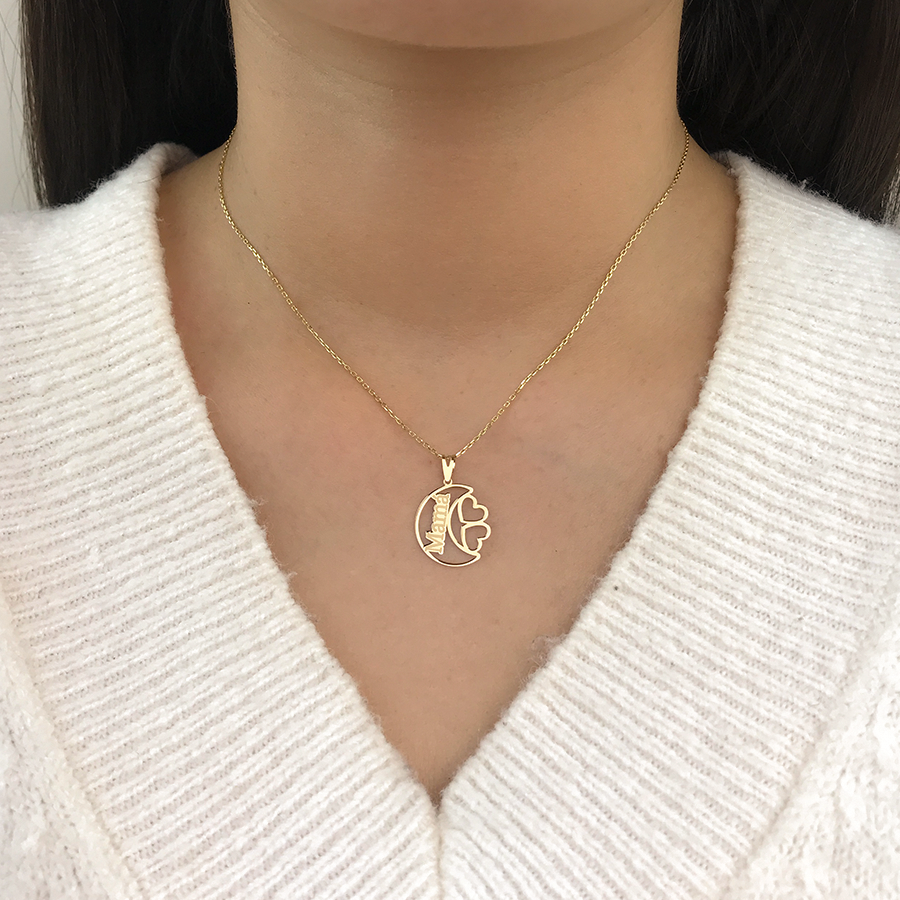 Collar luna con corazones mamá