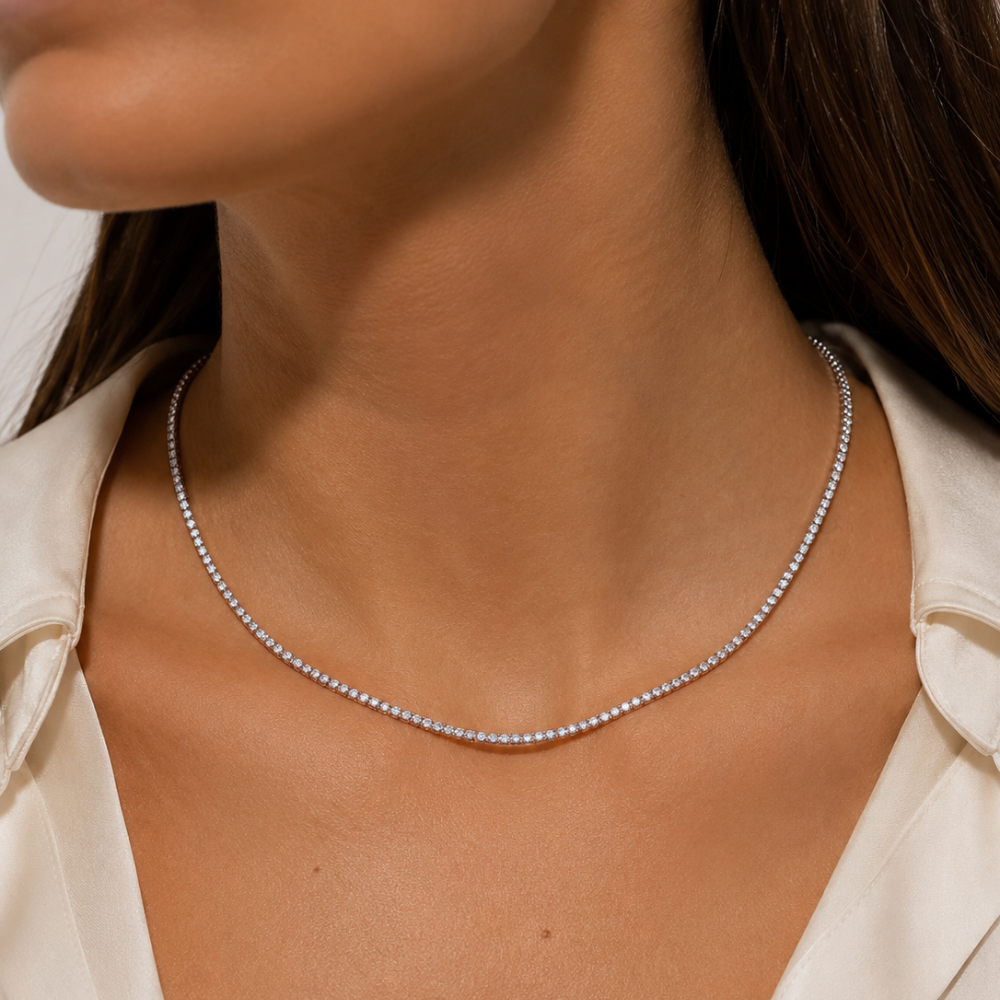 Collar Rivière con Diamante de Laboratorio en Oro 9k