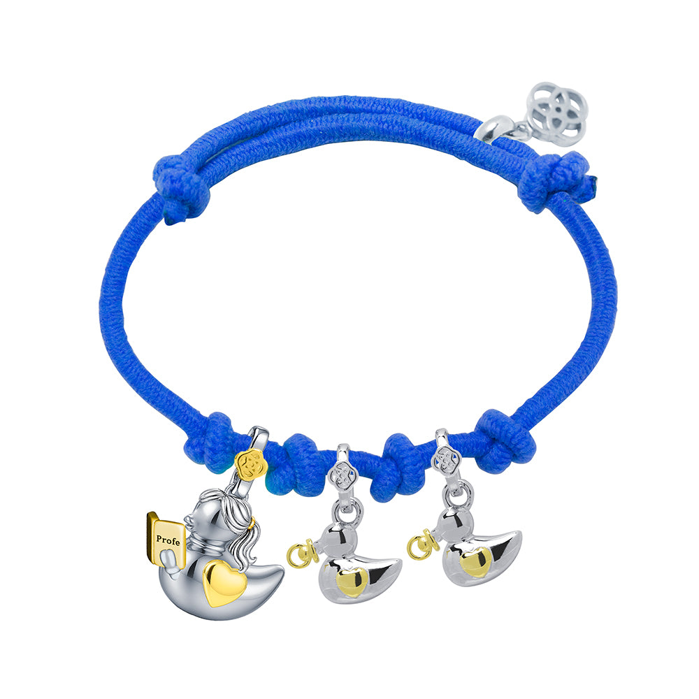 Pulsera Profe Patitos Infantil de Plata 925 con Nombre Grabado