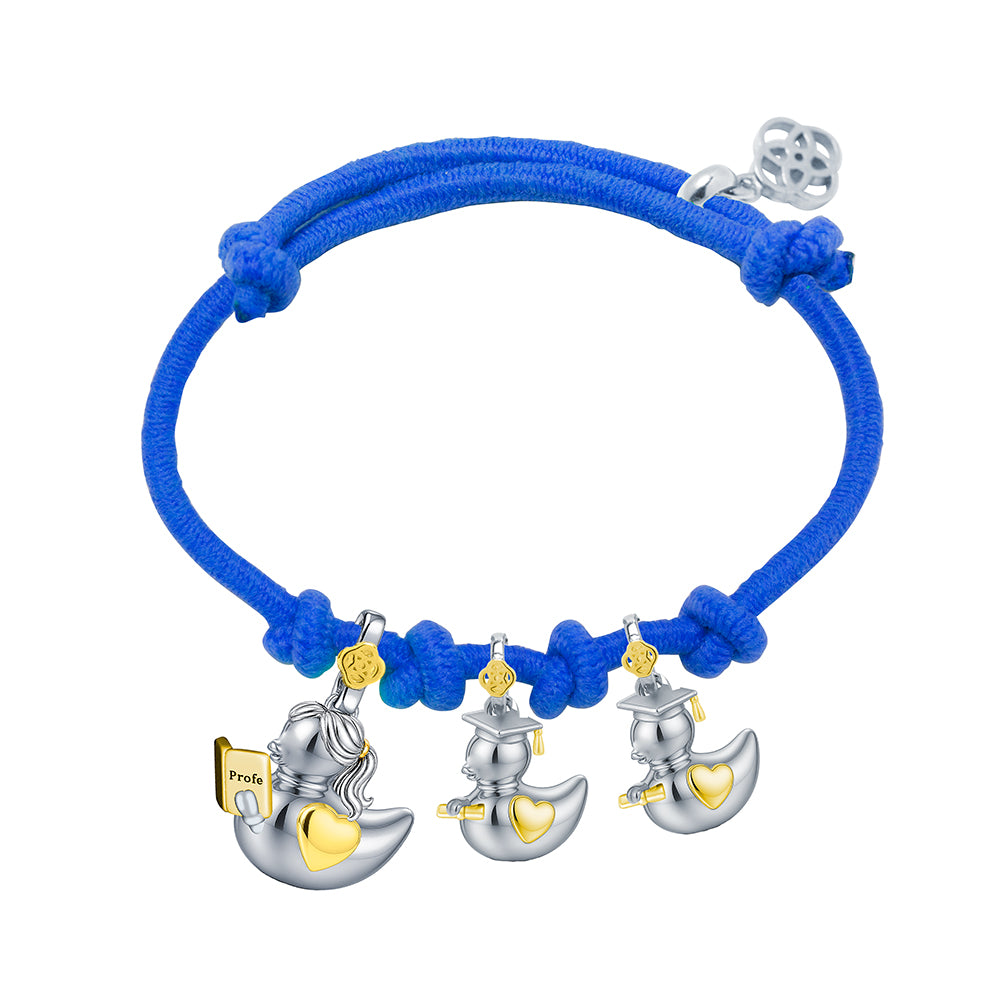 Pulsera Profe Patitos Graduados de Plata 925 con Nombre Grabado
