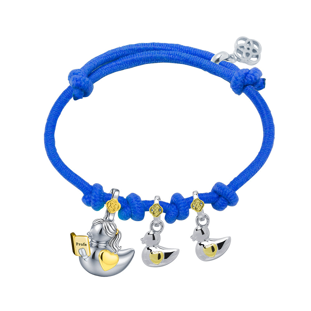Pulsera Profe Patitos Primaria de Plata 925 con Nombre Grabado