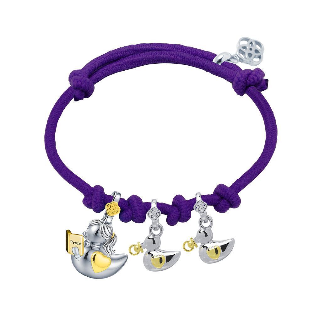 Pulsera Profe Patitos Infantil de Plata 925 con Nombre Grabado