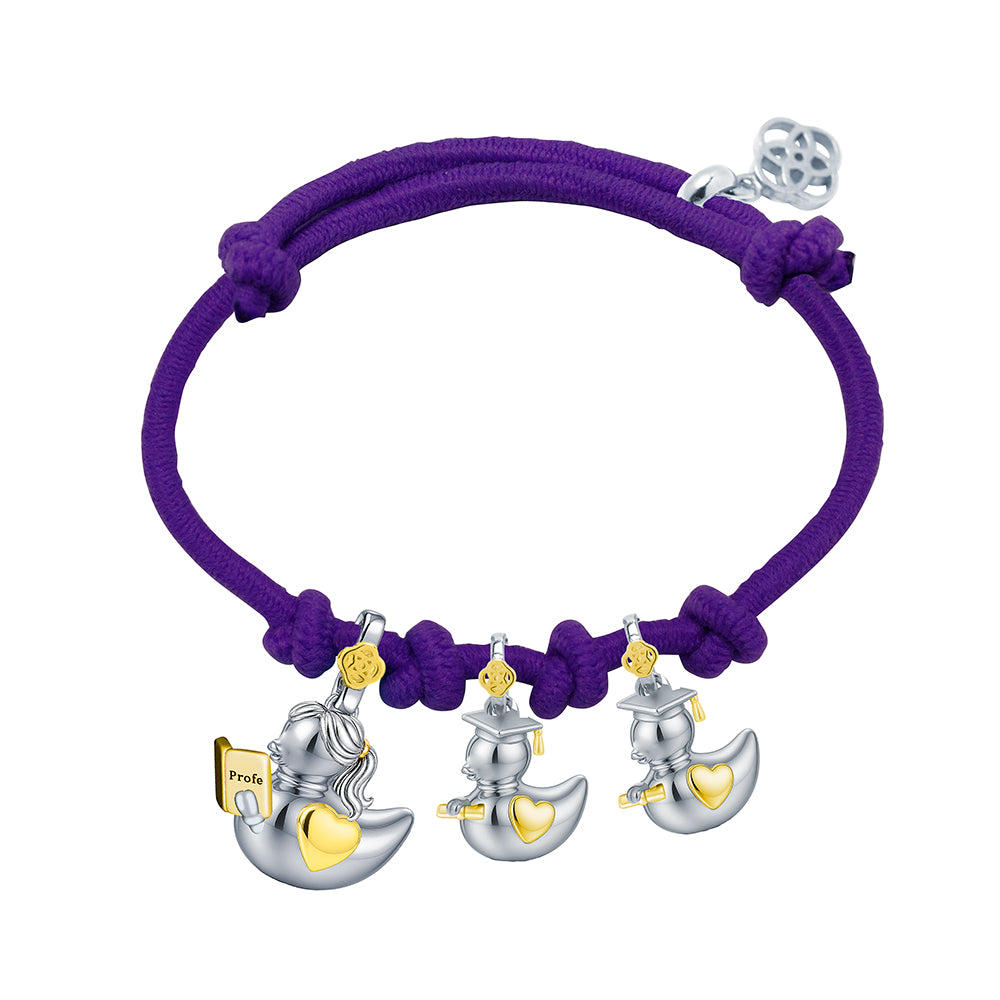 Pulsera Profe Patitos Graduados de Plata 925 con Nombre Grabado