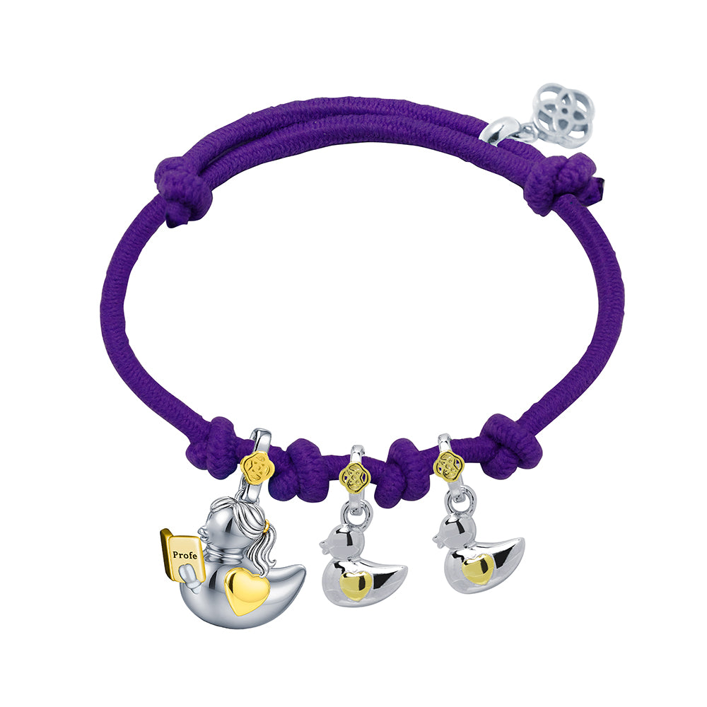 Pulsera Profe Patitos Primaria de Plata 925 con Nombre Grabado