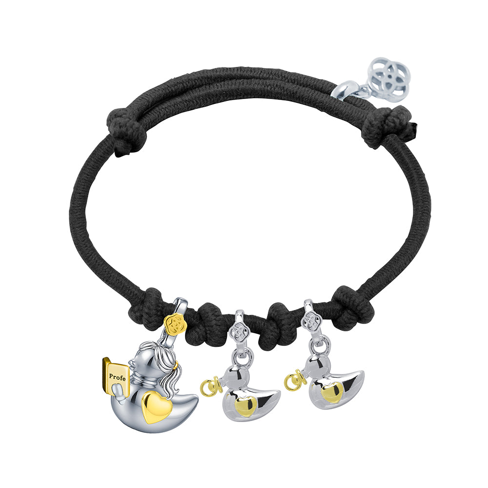 Pulsera Profe Patitos Infantil de Plata 925 con Nombre Grabado