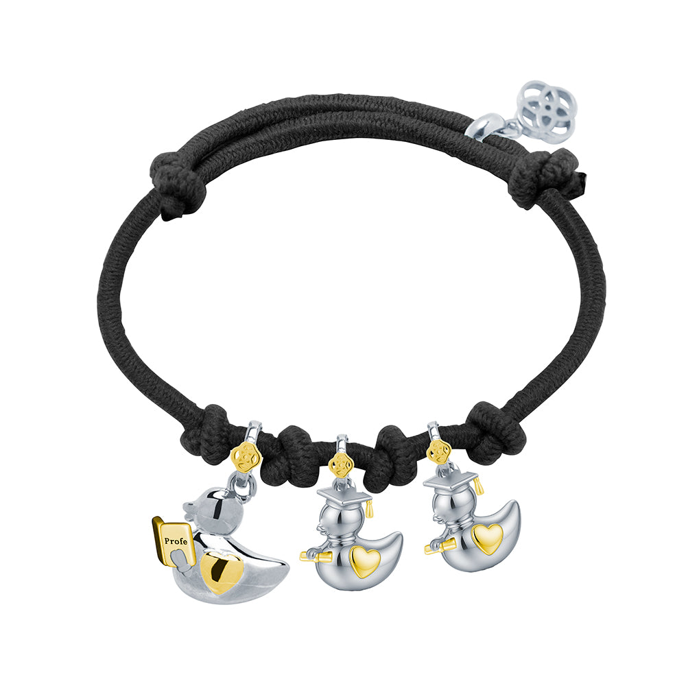 Pulsera Profe Patitos Graduados de Plata 925 con Nombre Grabado
