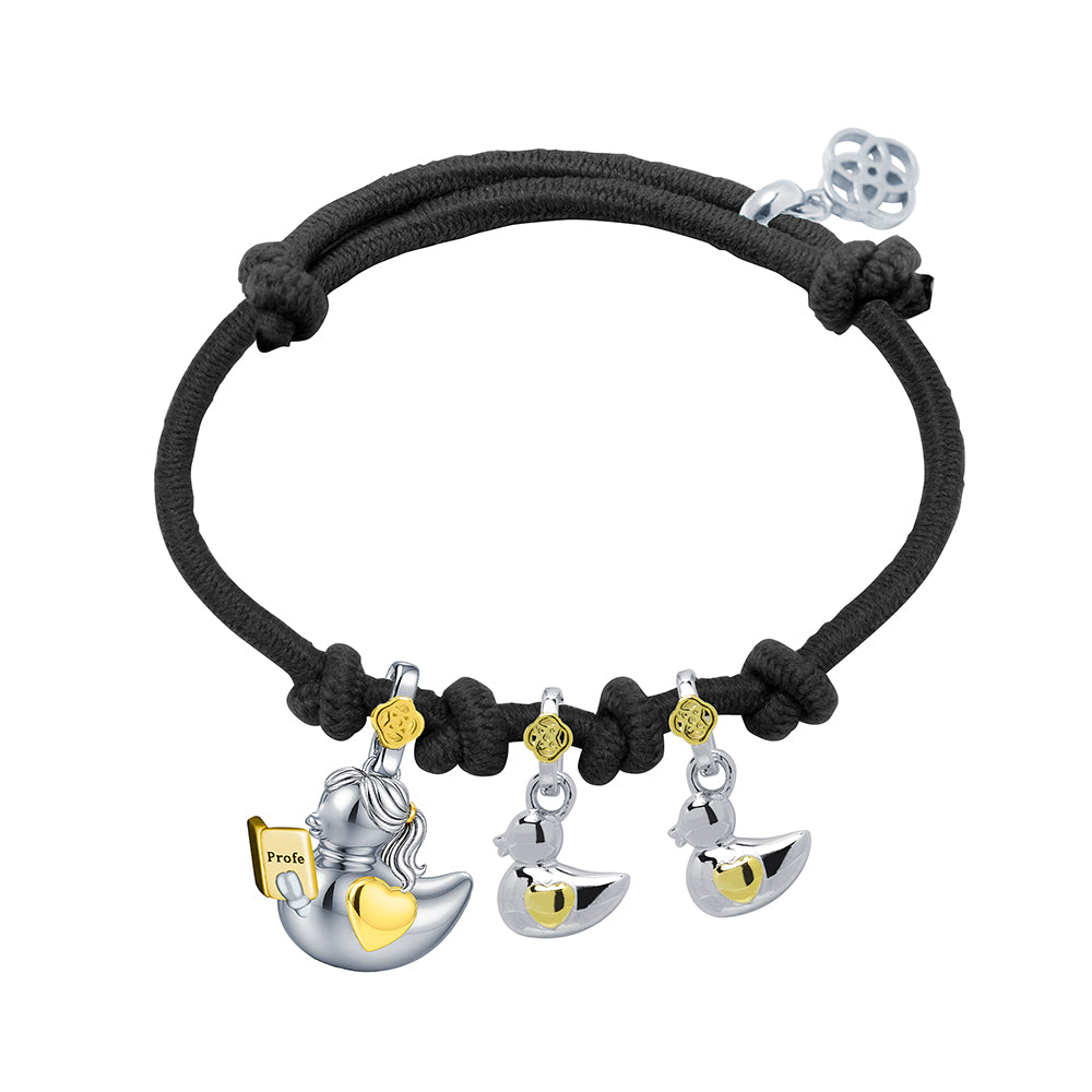 Pulsera Profe Patitos Primaria de Plata 925 con Nombre Grabado