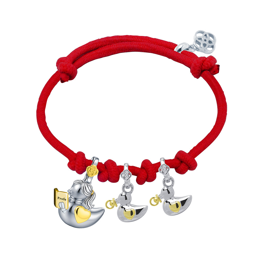 Pulsera Profe Patitos Infantil de Plata 925 con Nombre Grabado