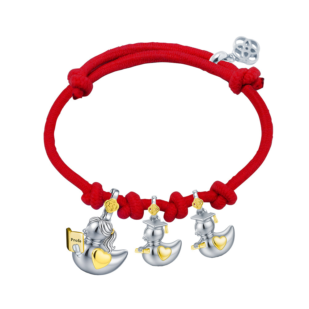 Pulsera Profe Patitos Graduados de Plata 925 con Nombre Grabado