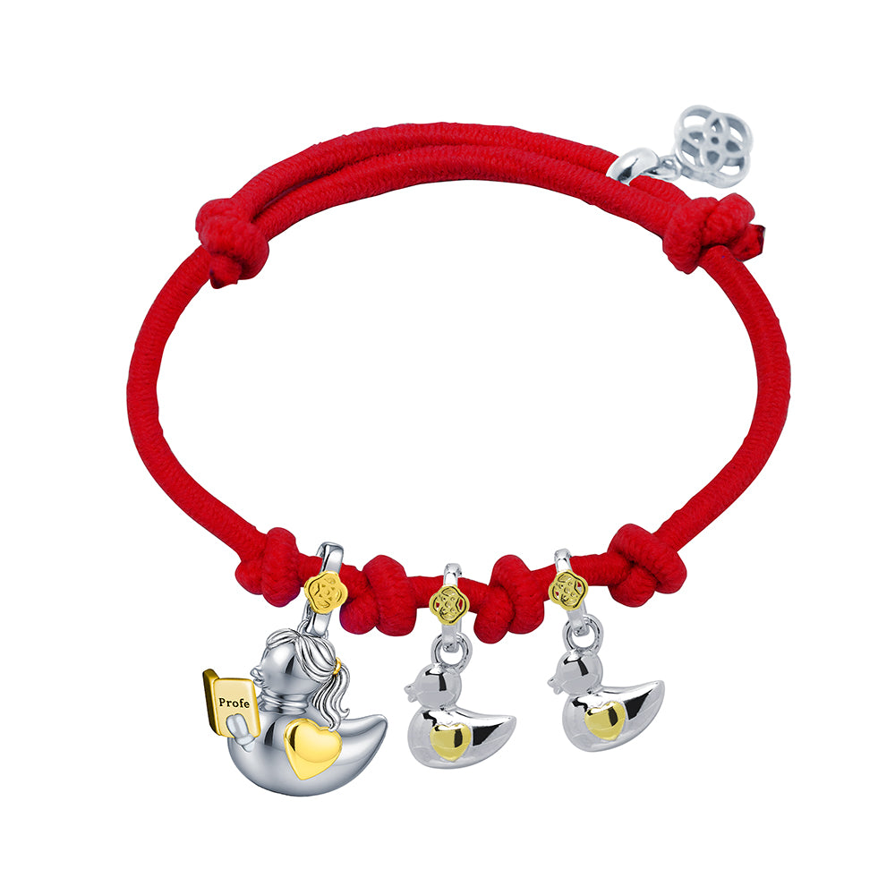 Pulsera Profe Patitos Primaria de Plata 925 con Nombre Grabado