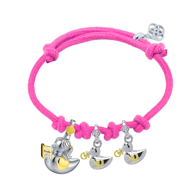 Pulsera Profe Patitos Infantil de Plata 925 con Nombre Grabado