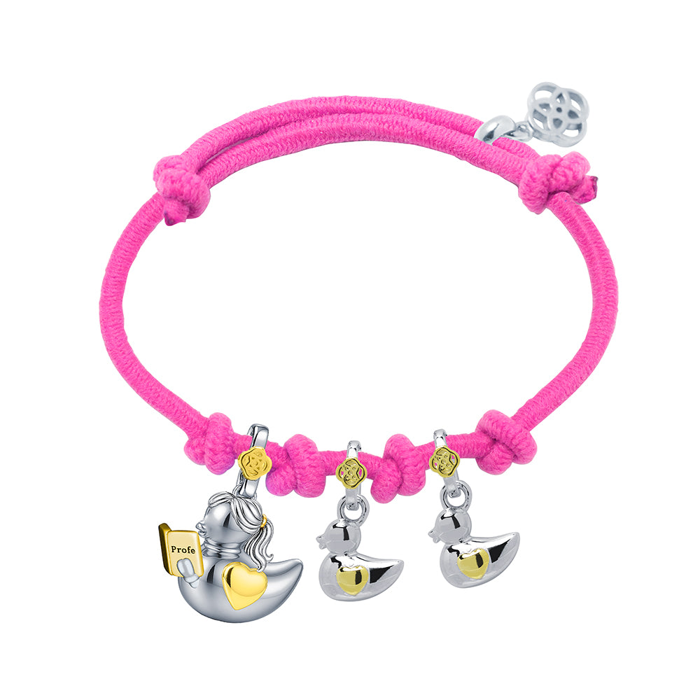 Pulsera Profe Patitos Primaria de Plata 925 con Nombre Grabado