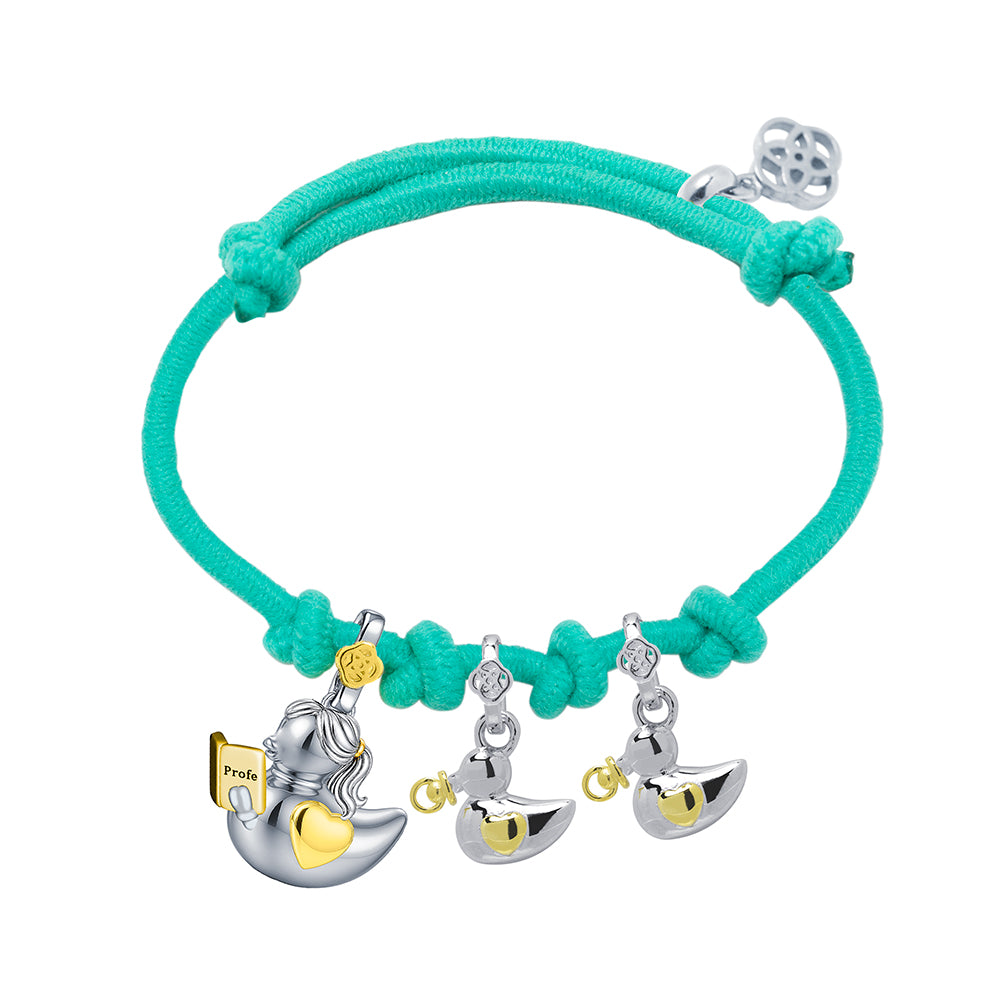 Pulsera Profe Patitos Infantil de Plata 925 con Nombre Grabado