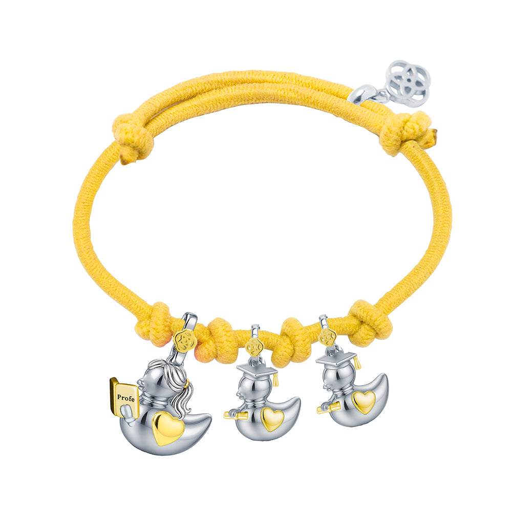 Pulsera Profe Patitos Graduados de Plata 925 con Nombre Grabado