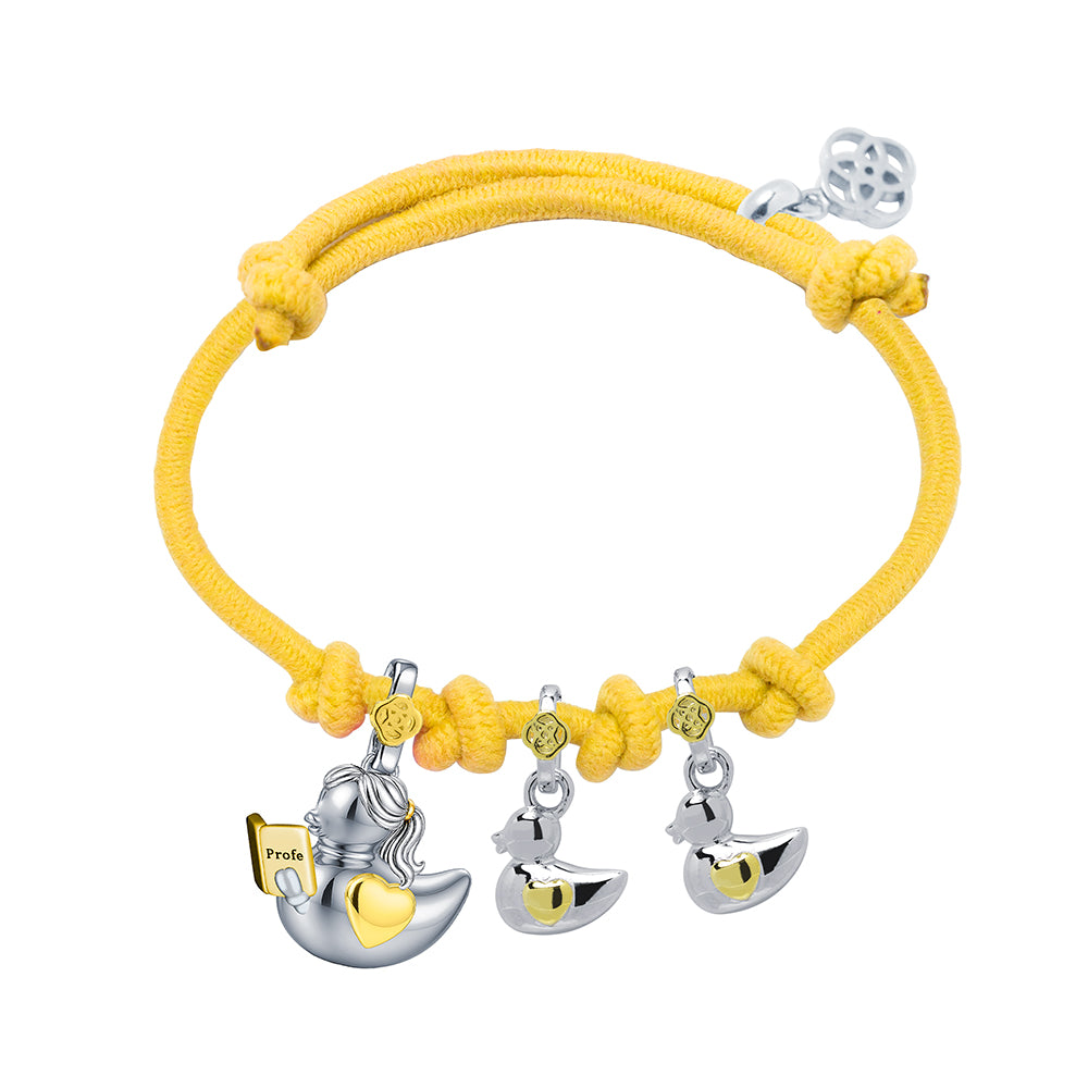 Pulsera Profe Patitos Primaria de Plata 925 con Nombre Grabado