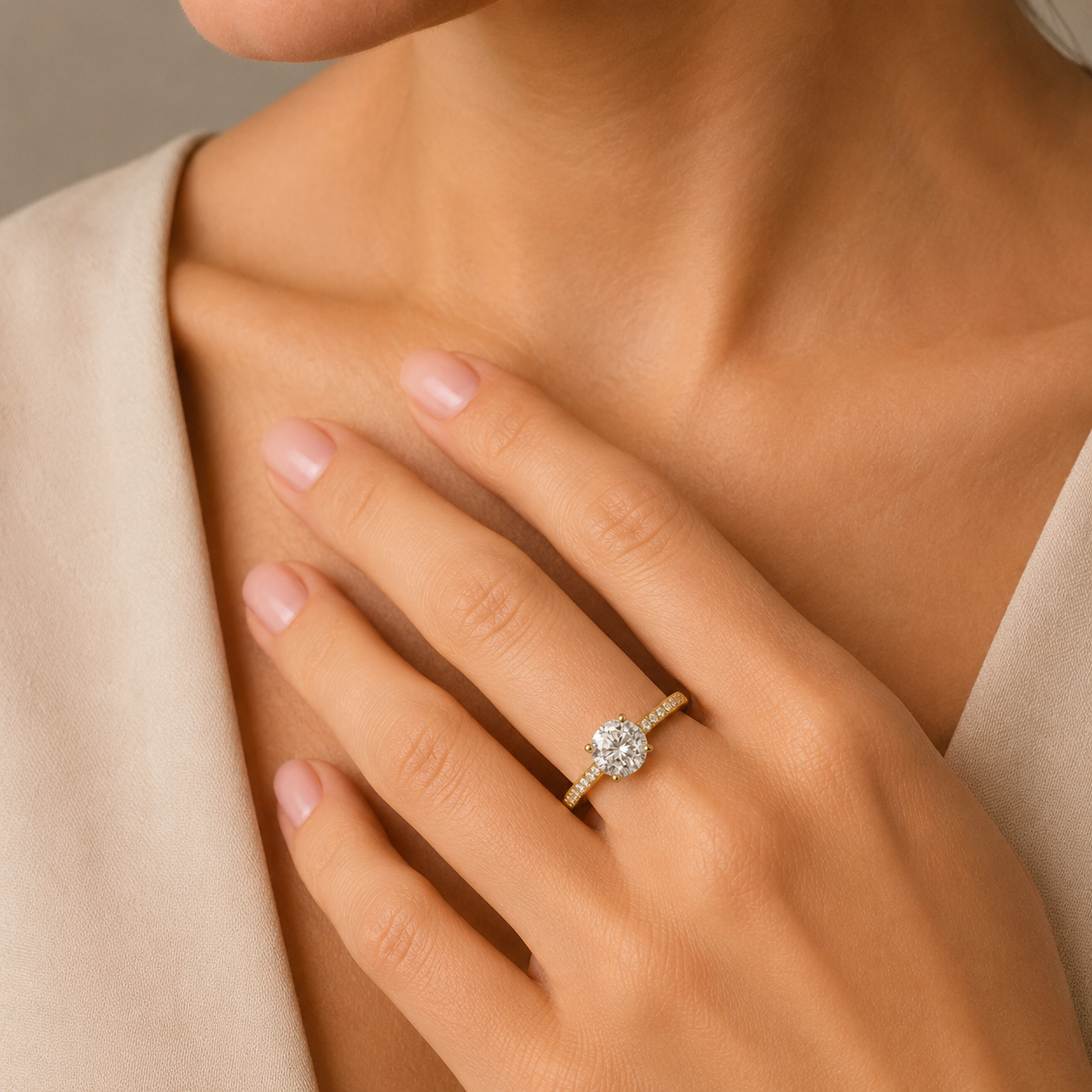 Anillo Solitario de Oro 9K con Circonitas para Mujer