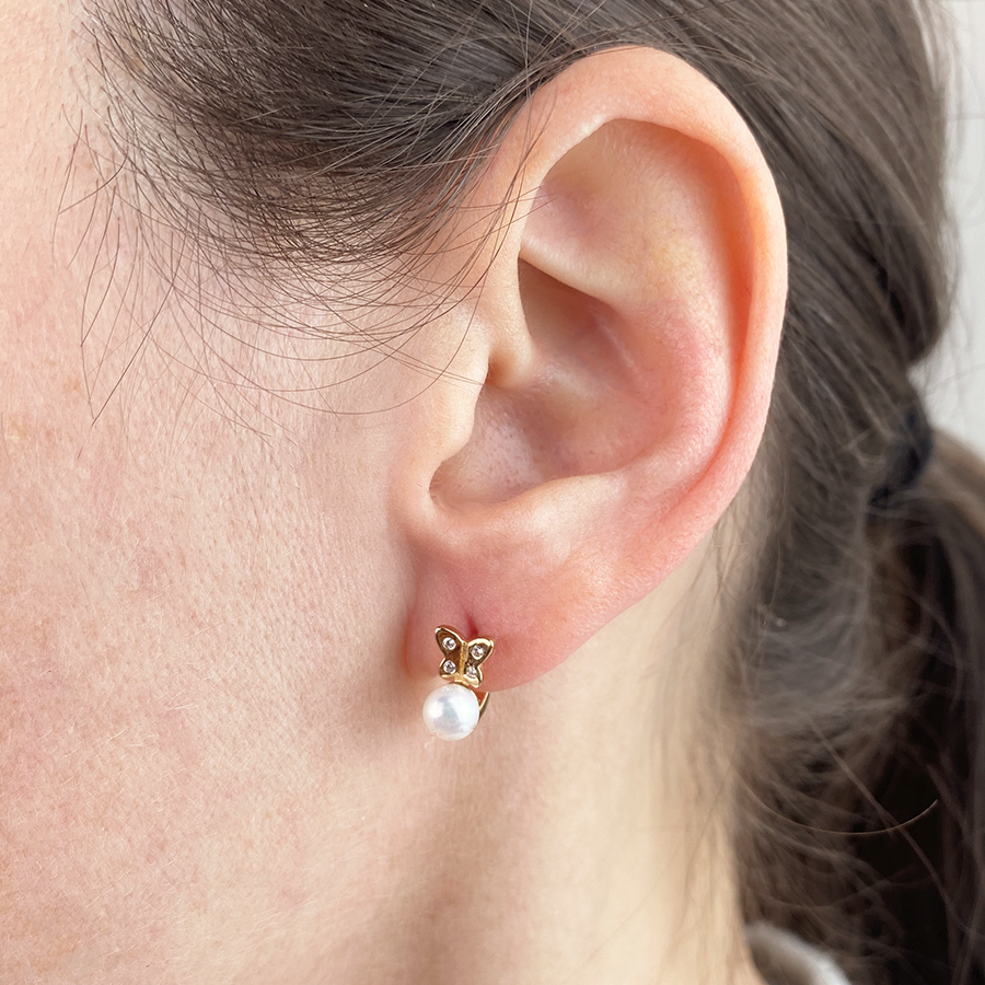 Pendientes Mariposas y Perla de Plata 925 para Niña
