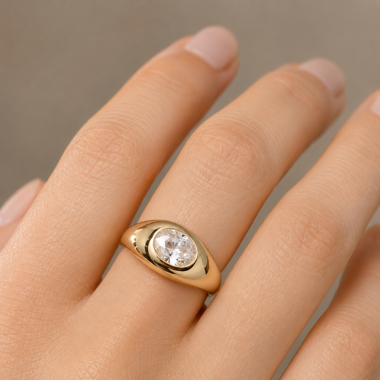 Anillo de Oro 9K para Mujer con Circonita Oval