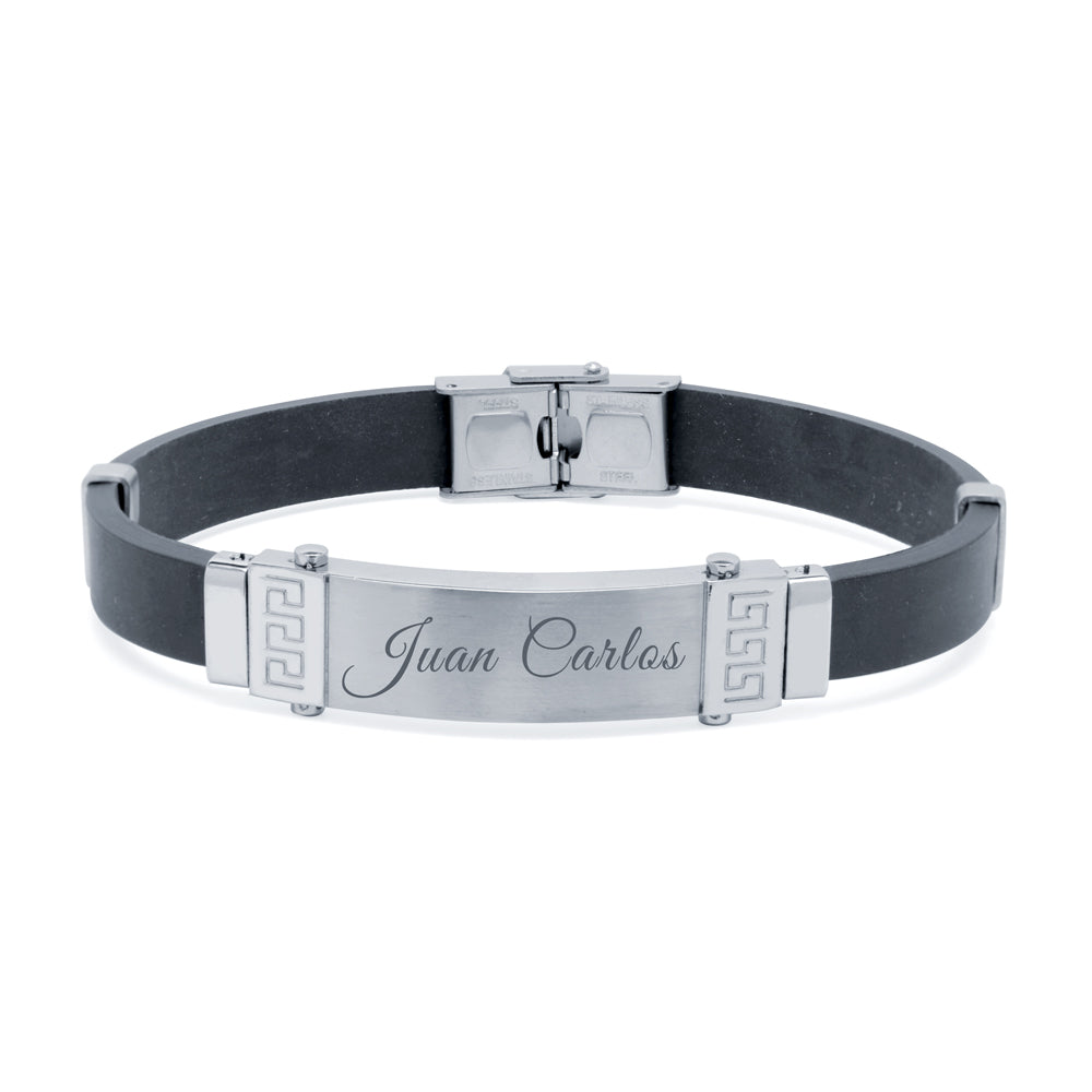 Pulsera de Acero Greca XL y Caucho Negro