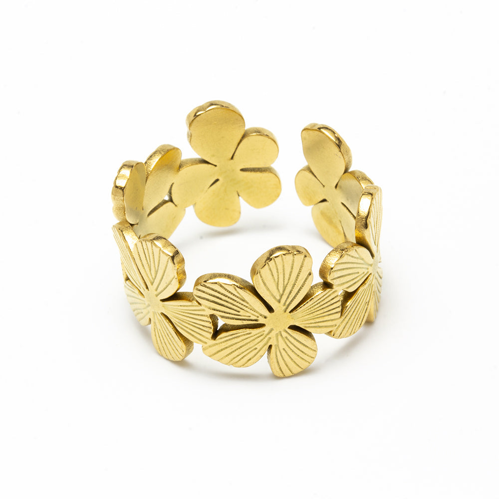 Anillo Flores Ajustable de Acero para Mujer