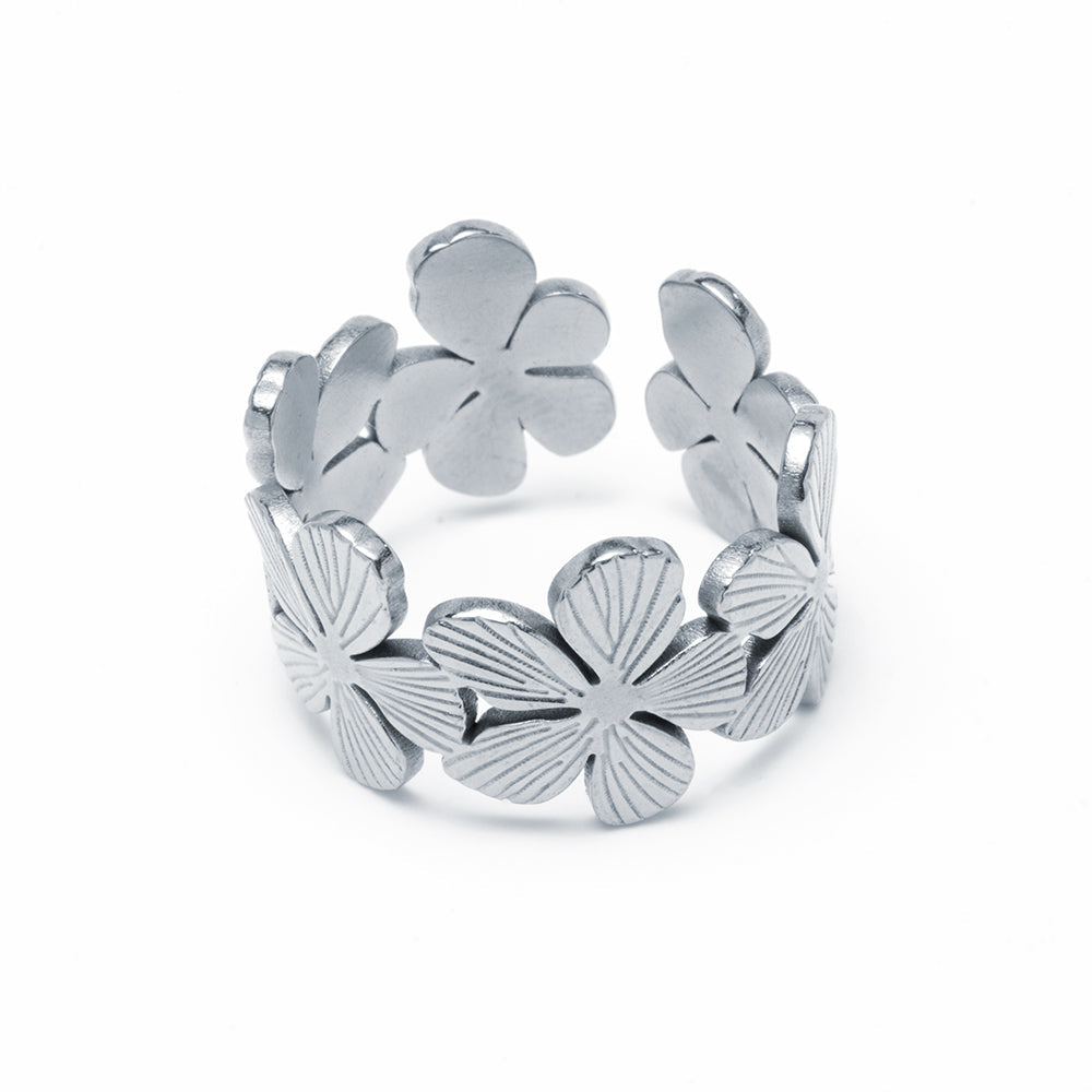 Anillo Flores Ajustable de Acero para Mujer