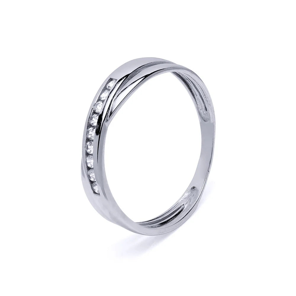Anillo Bandas Cruzadas de Oro con Circonitas