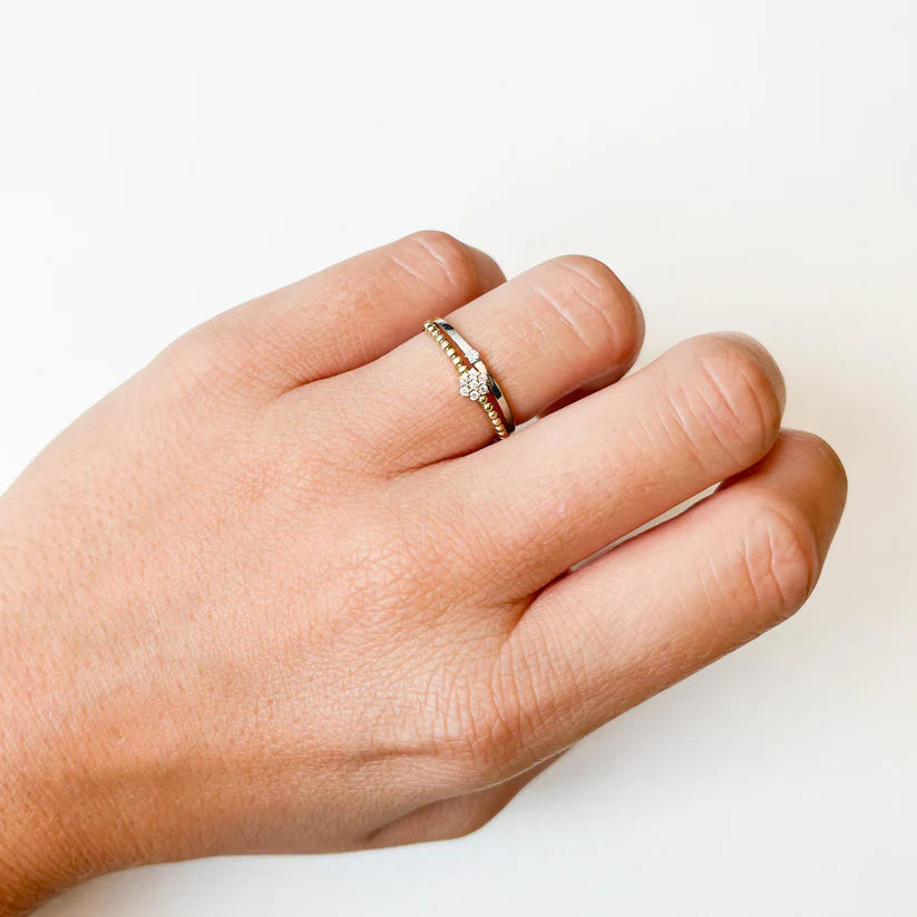 Anillo Doble Solitario de Oro Bicolor 9K con Circonitas