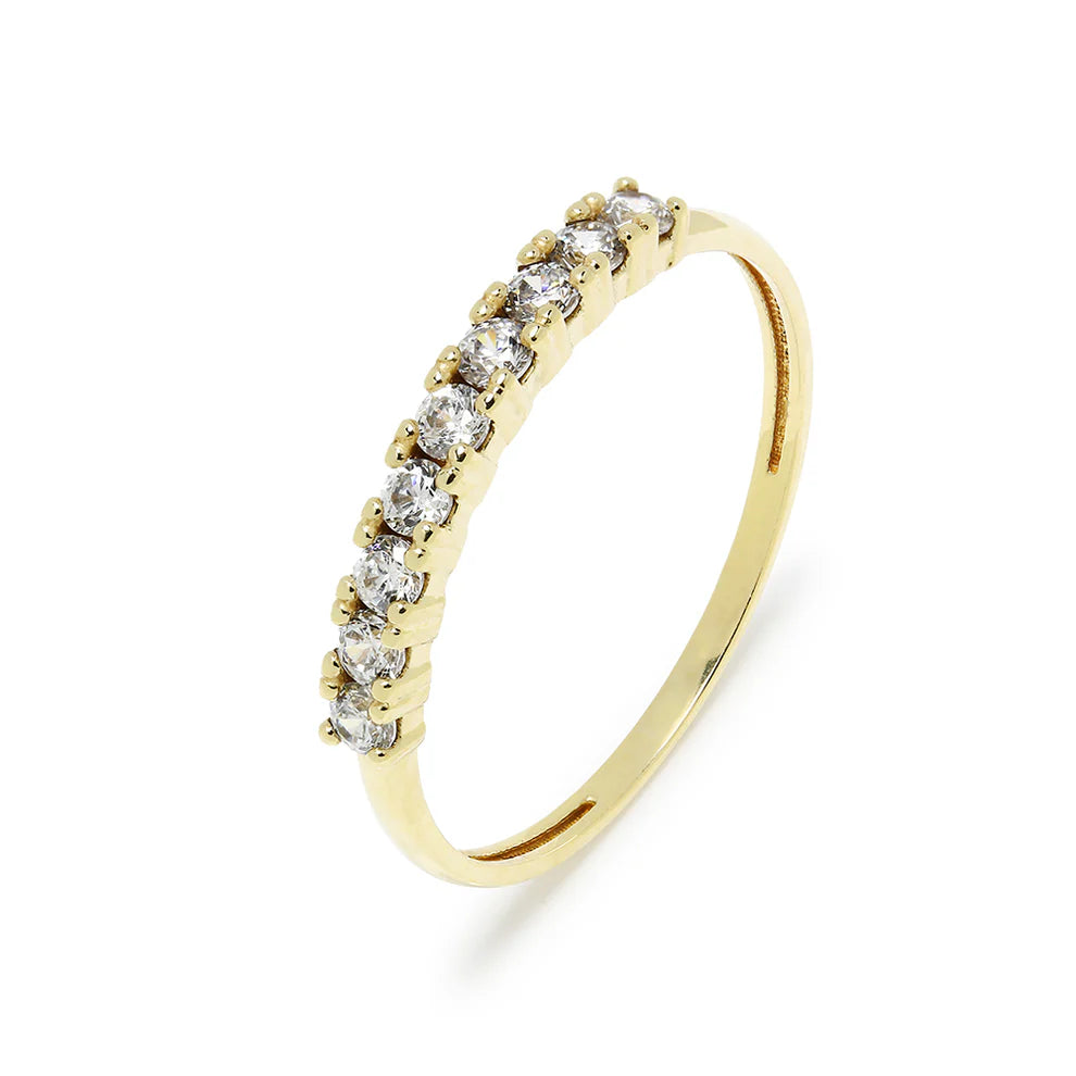 Anillo Media Alianza de Oro 9K con 10 Circonitas