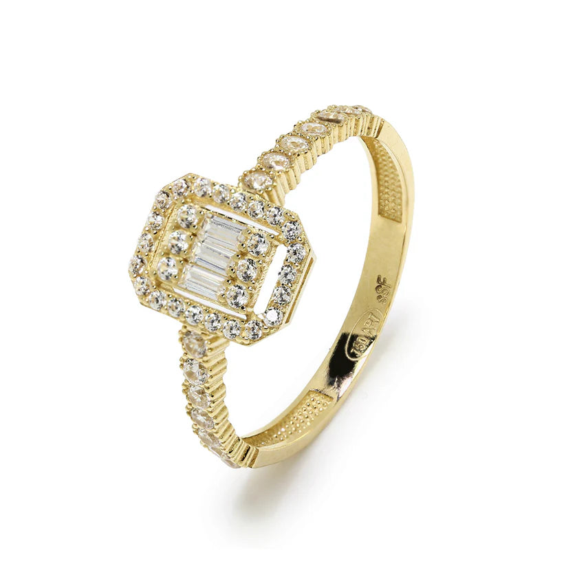 Anillo Cuadrado de Oro 18K con Circonitas Baguette