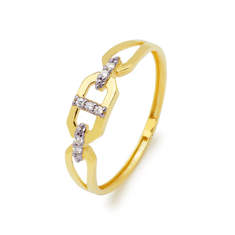 Anillo Eslabón Barco de Oro 18K con Circonitas