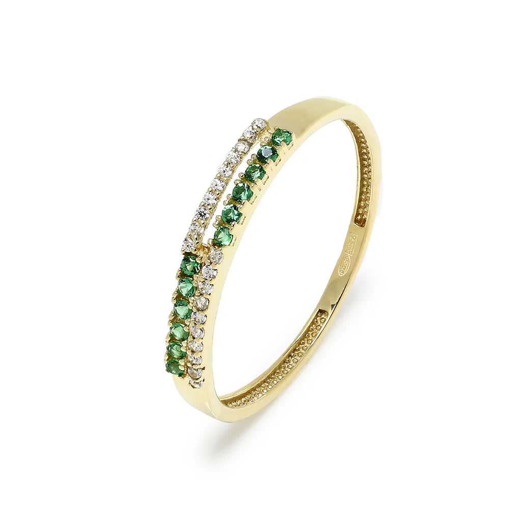 Anillo de Oro 9K con Circonitas Esmeralda y Blancas