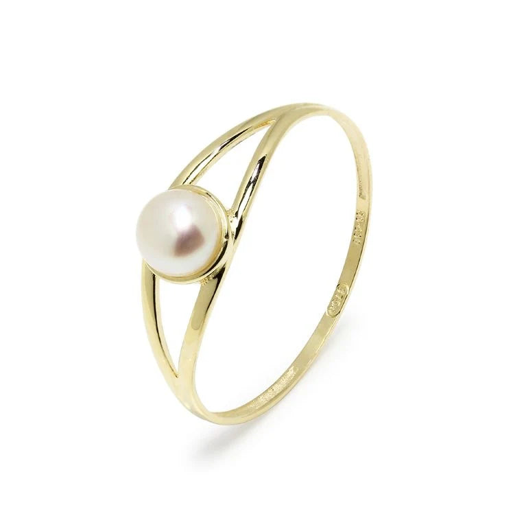 Anillo Bandas de Oro 9K con Perla Central