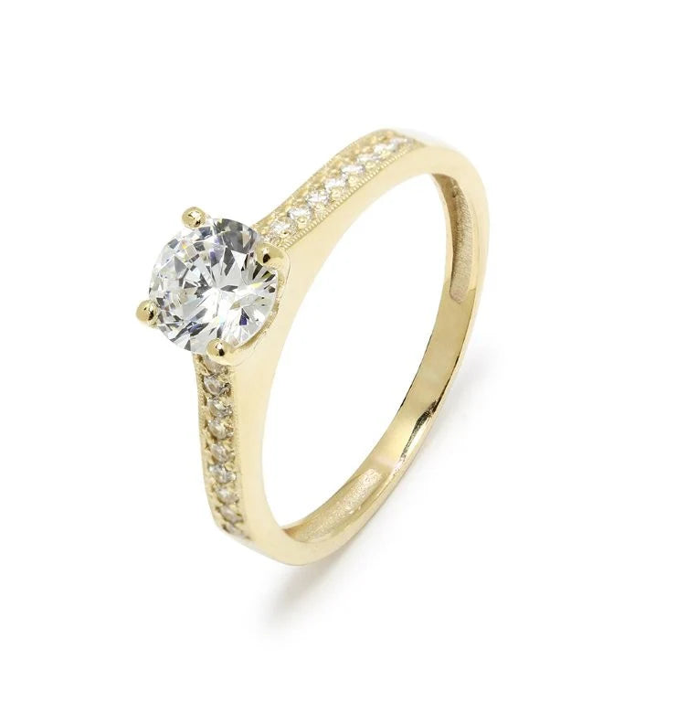 Anillo Solitario de Oro 9K con Circonitas para Mujer