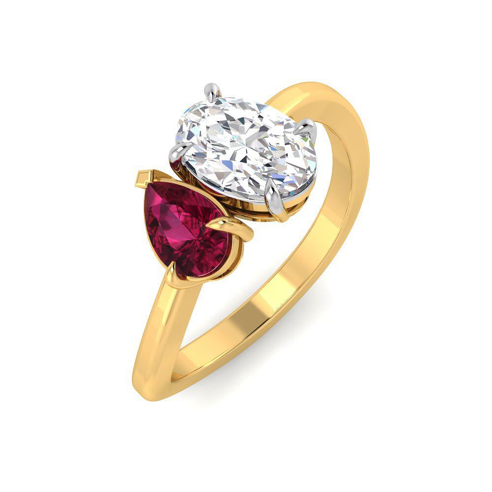 Anillo Rubí y Diamante Oval de Laboratorio en Plata 925